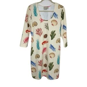 Tuckernuck Women’s Large Coastal Nautical Shell Coral Lobster Print Dress